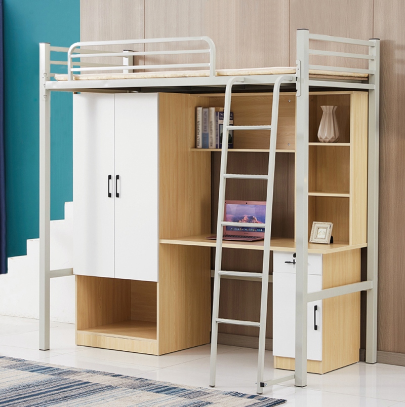 GZC-01 单体单人位公寓床-侧爬梯-木制床下柜