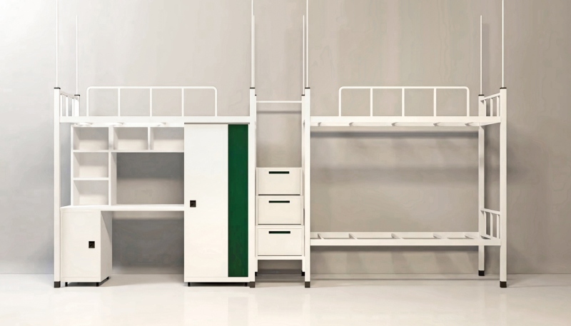 GZC-27 二连体三人位公寓床-中步梯-钢制床下柜