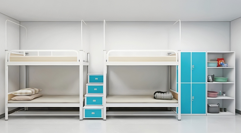 GZC-37 二连体四人位公寓床-中步梯-通长鞋架