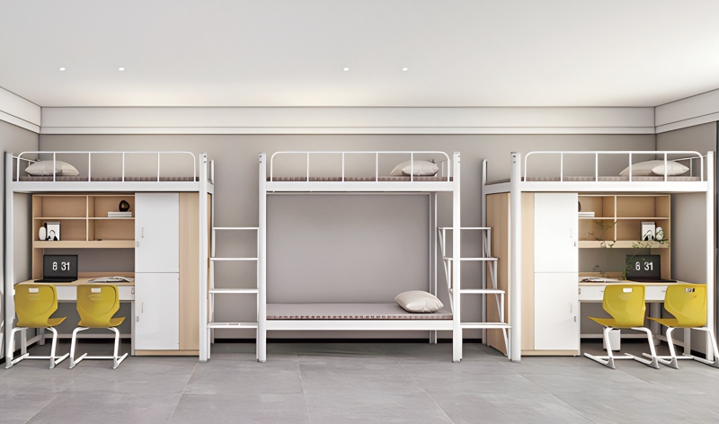 GZC-44 三连体四人位公寓床-中步梯-木制床下柜