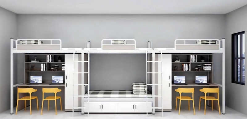 GZC-46 三连体四人位公寓床-侧爬梯-木制床下柜