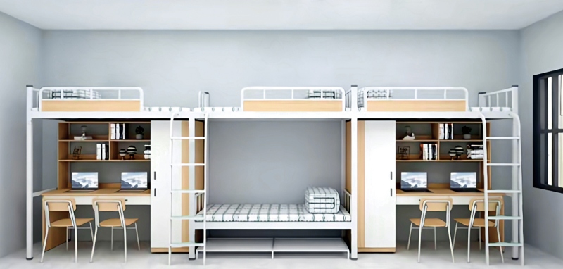 GZC-47 三连体四人位公寓床-侧爬梯-木制床下柜