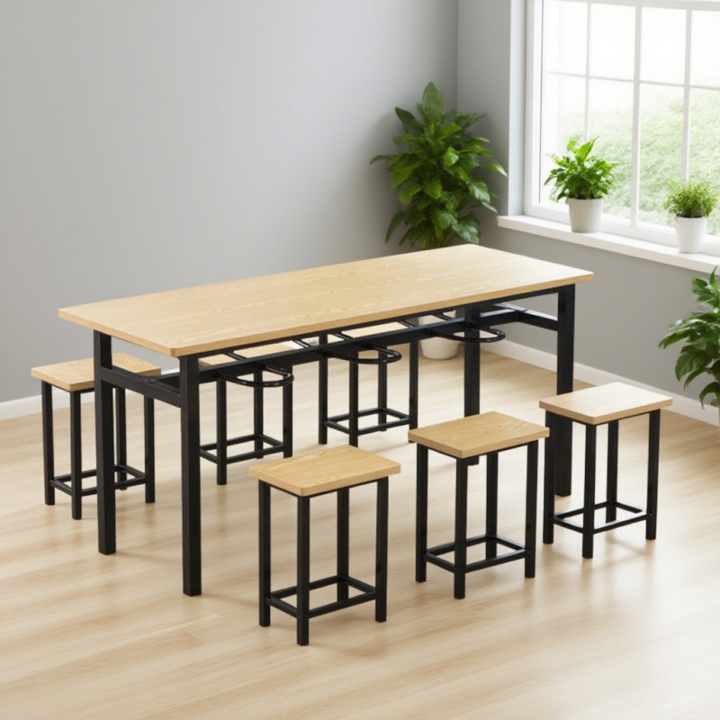 CZY-63  六人方管挂凳餐桌椅