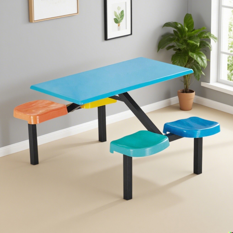 CZY-25  黑色钢架连体餐桌椅