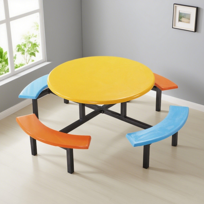 CZY-29  黑色钢架连体餐桌椅