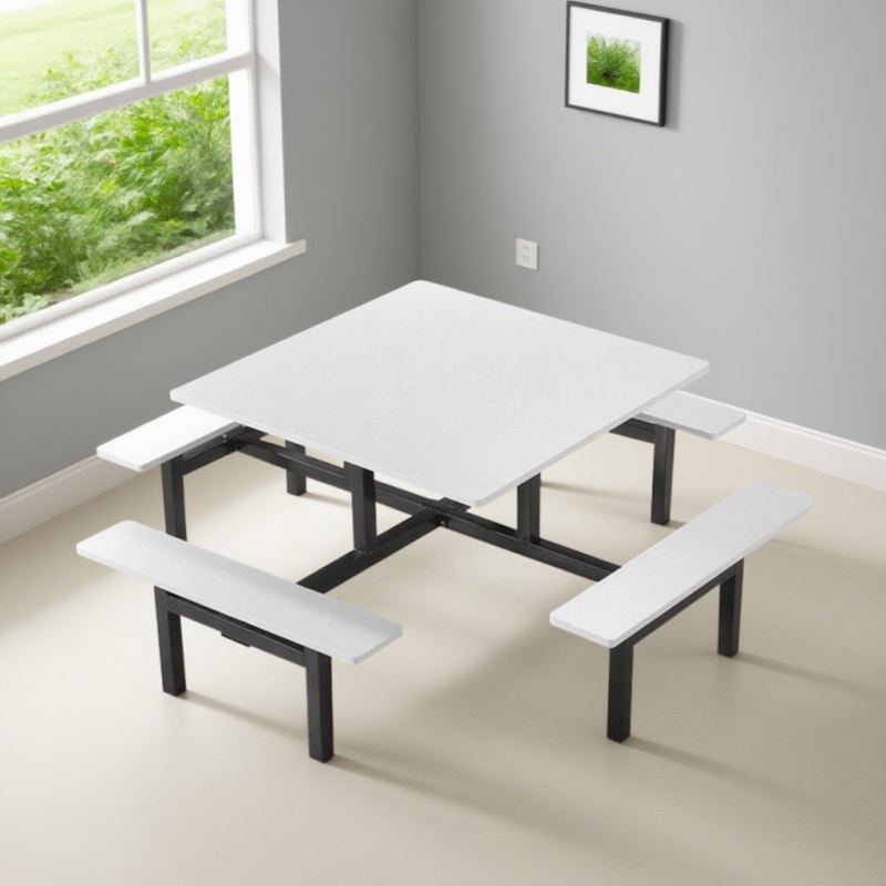 CZY-30  黑色钢架连体餐桌椅