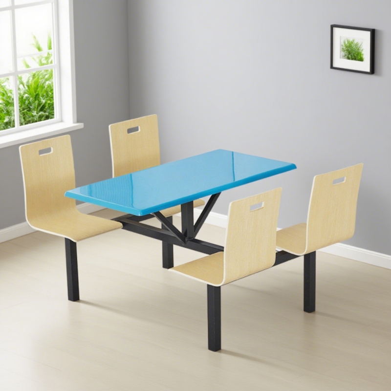 CZY-31  黑色钢架连体餐桌椅