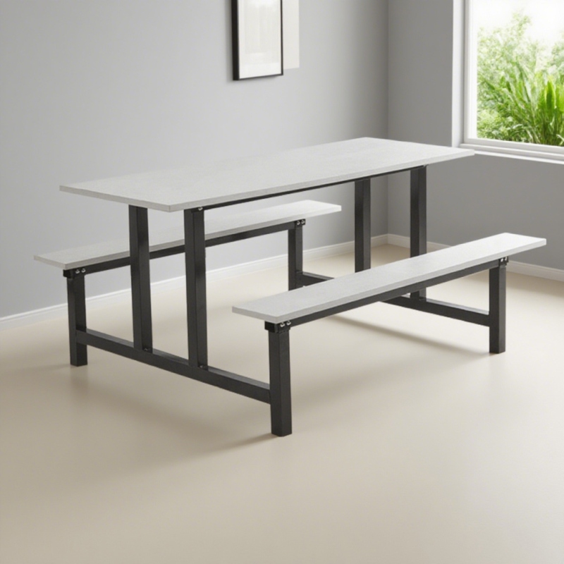 CZY-34  黑色钢架连体餐桌椅(六人)