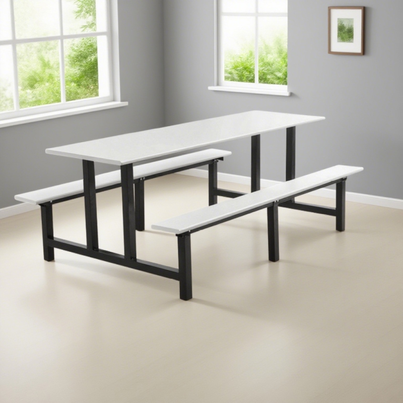 CZY-35  黑色钢架连体餐桌椅(八人)