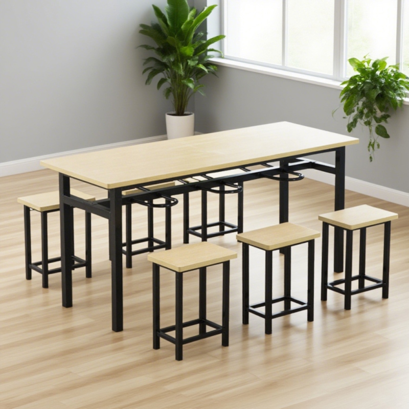 CZY-62  六人方管挂凳餐桌椅