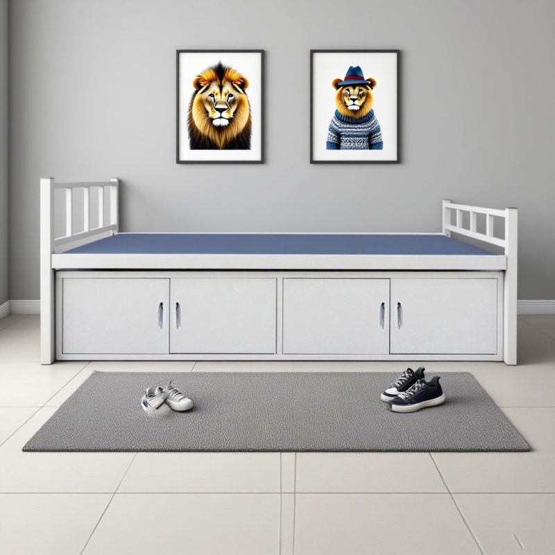 DRC-12方管单人铁床+通长床底柜