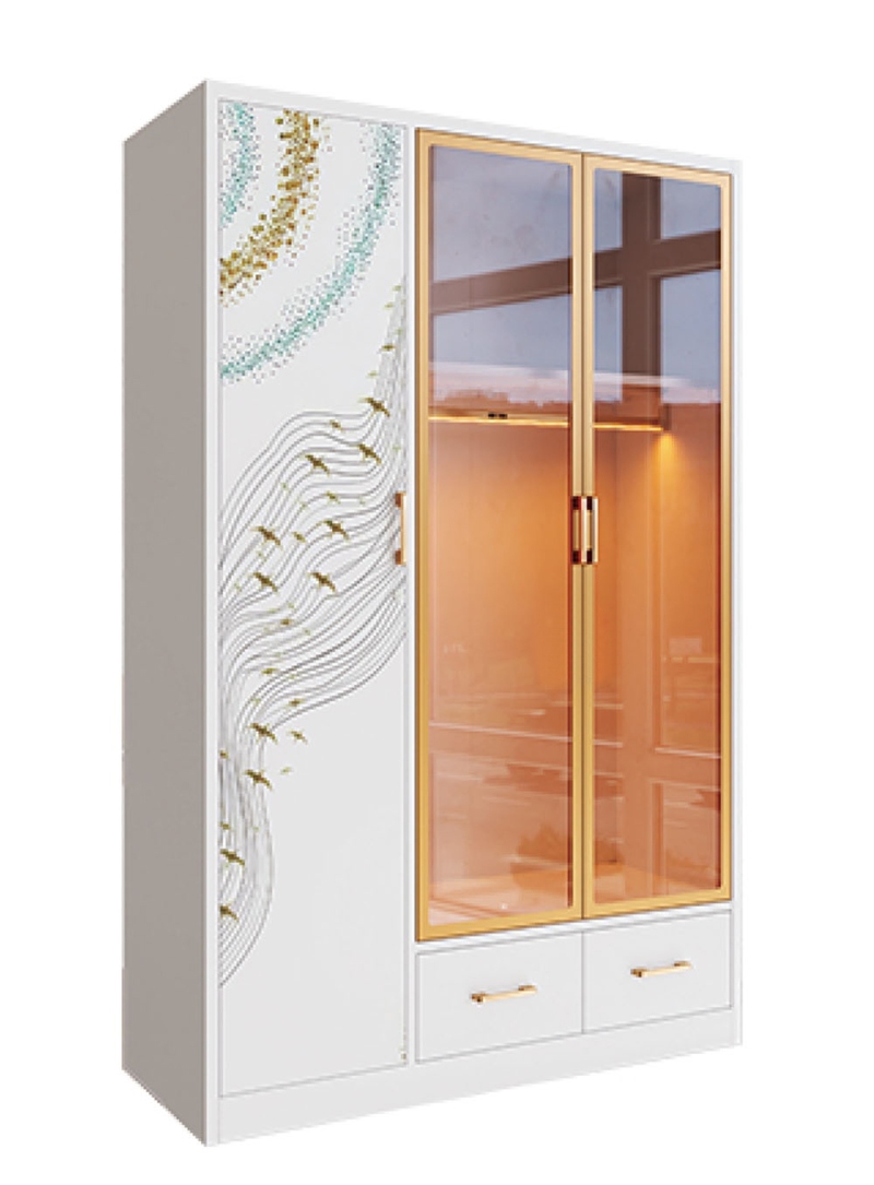3平开门衣柜带抽屉带玻璃门带LED$3Flat door wardrobe with drawers, glass door with LED