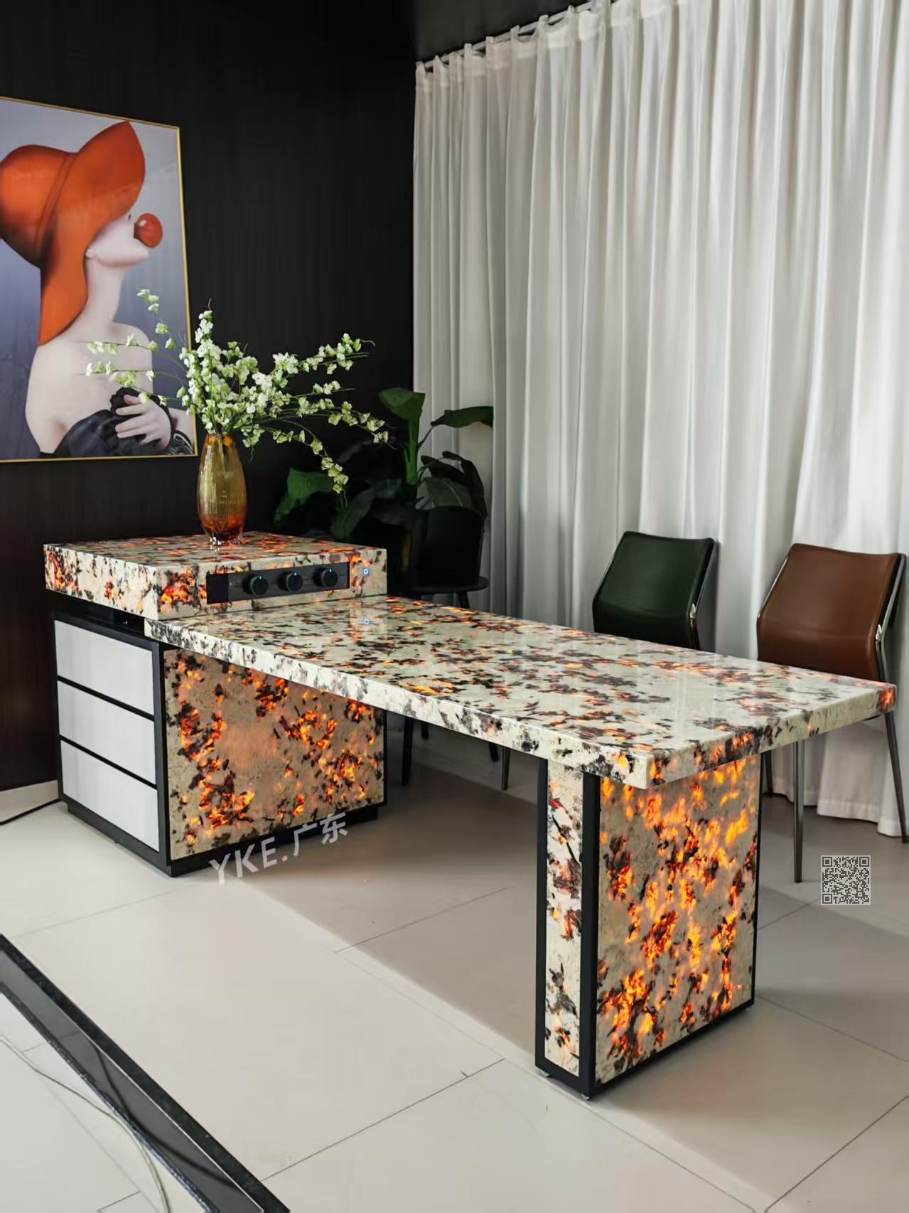 L07发光雪山蓝奢石岛台